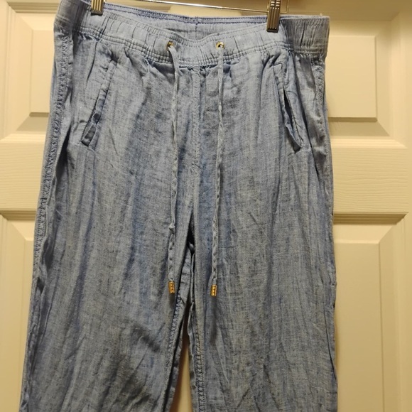 Lilly Pulitzer Light Blue Drawstring Pants 100% Linen Lightweight Stretch Size L - Picture 5 of 8